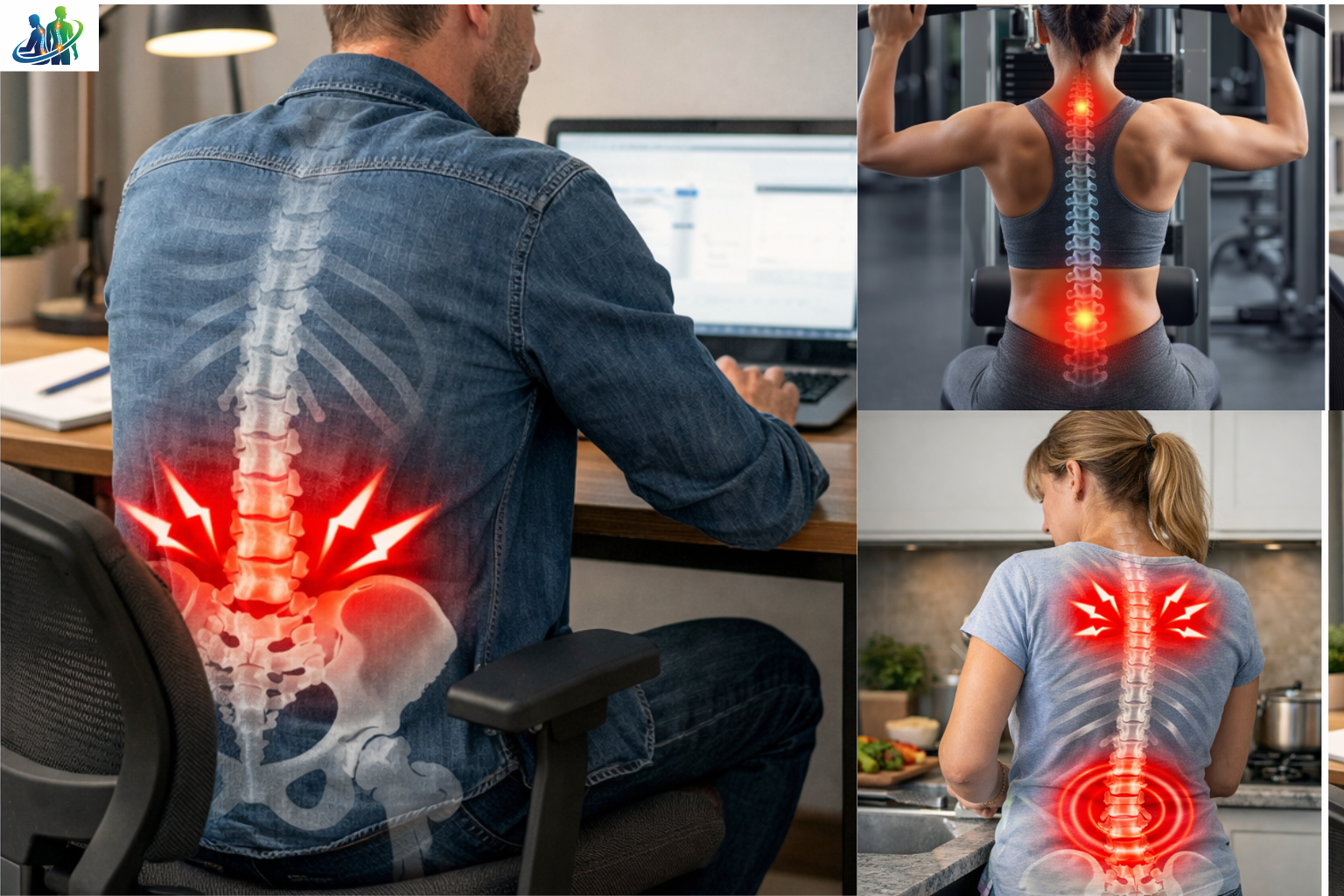 Douleur dos des personnes actives en position assise au bureau  ou en 